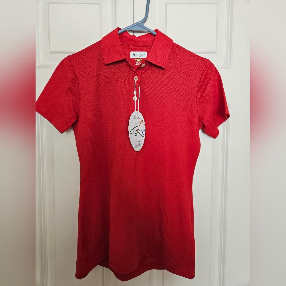 2 golf shirts. Red and navy blue Polos